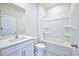 Clean bathroom with white vanity, bathtub, and shower at 1108 Middlecrest Dr, Rocky Mount, NC 27804