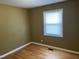 Simple bedroom with hardwood floors and a window with blinds at 2200 Wyman Pl, Durham, NC 27707