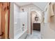 Bathroom with shower, bathtub, and vanity at 402 W Clay St, Mebane, NC 27302
