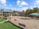 Community playground with multiple play structures, picnic tables, and mature trees at 2332 Turtle Point Dr, Raleigh, NC 27604