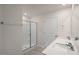 Bathroom with double vanity and shower at 264 Hawksmoore Ln, Lillington, NC 27546