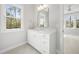 Bright bathroom featuring a large vanity with a mirror, a window, and neutral-colored walls for a clean and modern aesthetic at 4005 Brevard Pl, Raleigh, NC 27609