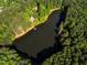 Aerial view showcasing a home on a tranquil lake in a wooded area at 10305 Old Creedmoor Rd, Raleigh, NC 27613