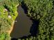 Aerial view of house and private lake, surrounded by trees at 10305 Old Creedmoor Rd, Raleigh, NC 27613