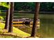 Private wooden dock extending over calm lake water at 10305 Old Creedmoor Rd, Raleigh, NC 27613