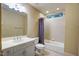 Clean bathroom with a shower/tub combo, vanity, and toilet at 1300 Caistor Ln, Raleigh, NC 27614