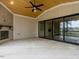 Open-air porch with fireplace and sliding glass doors at 131 Evander Way, Pittsboro, NC 27312