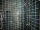 Stylish shower showcasing blue square tile, a shower head, and a convenient niche at 3275 Roundly Rd # 10, New Hill, NC 27562