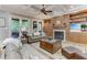 Gathering room with fireplace, built-ins, and access to backyard at 6729 Greywalls Ln, Raleigh, NC 27614