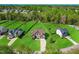 Aerial view of a home on a large lot with green lawn and surrounding trees at 7945 Parker Mill Trail, Fuquay Varina, NC 27526