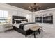 Large main bedroom with a dark wood bed frame and stylish decor at 1005 Freestone Rd, Durham, NC 27703