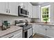 Bright kitchen with granite counters, white cabinets and stainless appliances at 1300 Broad St # A, Durham, NC 27705