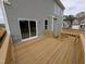Wooden back deck provides access to the home's sliding glass door to outdoor living at 19 Grassland Dr, Garner, NC 27529