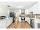 Modern kitchen with white cabinets, stainless steel appliances, and light wood floors at , Raleigh, NC 27604