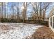 Spacious backyard with wooden fence, snow-covered ground, and tall trees at 100 Forestwood Dr, Durham, NC 27707