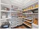 Well-organized pantry featuring adjustable shelving and clear storage bins for optimal visibility at 14425 Nc-96 N Hwy, Zebulon, NC 27597