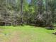 This backyard features lush grass and mature trees at 6645 Austin Creek Dr, Wake Forest, NC 27587
