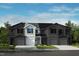 Two-story townhome with gray and white siding, attached garage, and small front yard at 1109 Mountain Crown St, Durham, NC 27703