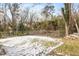 Fenced backyard with grassy area, partially covered in snow at 1606 James St, Durham, NC 27707