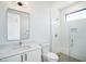 Bathroom with single vanity, toilet and glass shower at 2119 Brewer St, Raleigh, NC 27608