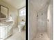 Elegant bathroom with marble finishes, modern vanity, and a luxurious walk-in shower at 32602 Archdale, Chapel Hill, NC 27517