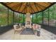Charming gazebo interior with stone fireplace and comfortable seating at 32602 Archdale, Chapel Hill, NC 27517