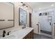 Modern bathroom with double vanity and walk-in shower at 4 Governors Pl, Durham, NC 27705