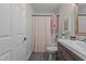 Clean bathroom with a tub shower combo and updated vanity at 5088 Christian Light Rd, Fuquay Varina, NC 27526