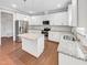 Modern kitchen with white cabinets, granite counters, and island at 85 Cardona Ct, Fuquay Varina, NC 27526