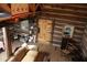 Cozy living room with rustic log walls and vintage furniture at 7115 Laurel Point Dr, Gibsonville, NC 27249