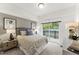 Cozy bedroom with plush carpet, soft decor, and a large glass door leading to a private deck at 105 Ailey Brook Way # 100, Wake Forest, NC 27587