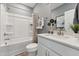 Clean bathroom featuring a shower-tub combo, modern fixtures, and a stylish sink at 109 Ailey Brook Way # 100, Wake Forest, NC 27587