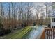 Landscaped backyard with snowy lawn and trees at 1313 Enderbury Dr, Raleigh, NC 27614