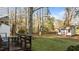 Expansive backyard featuring a shed, mature trees, and well-maintained lawn at 1909 Pearces Rd, Zebulon, NC 27597