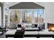 Inviting sunroom with a fireplace and views of the private wooded backyard at 2721 Sanctuary Woods Ln, Raleigh, NC 27606
