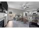 Spacious living room features a cozy fireplace and access to the kitchen at 46 Trusting Ln, Middlesex, NC 27557