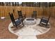 Backyard with fire pit, and four rocking chairs at 496 Omaha Dr, Broadway, NC 27505
