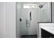 Modern shower with gray tile and black fixtures at 508 Lakeland St # A, Durham, NC 27701