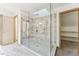 Large walk-in shower with glass enclosure and modern fixtures at 8309 Stryker Ct, Raleigh, NC 27615
