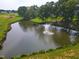 Picturesque pond with fountain, fringed by mature trees in a well-kept neighborhood at 1117 Delilia Ln, Wake Forest, NC 27587
