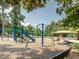 A playground featuring slides, climbing equipment, and shaded picnic area for community fun and recreation at 624 S Eighth St, Mebane, NC 27302