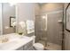 Bathroom with a large shower, white vanity, and modern fixtures at 63 Rice Rd # 01, Zebulon, NC 27597