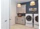 Laundry room with gray cabinets, washer, dryer, and a countertop at 63 Rice Rd # 01, Zebulon, NC 27597