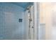Shower with updated fixtures and blue tile at 809 Jeffreys Rd, Rocky Mount, NC 27804