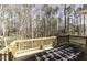 Wooden backyard deck surrounded by a wooded area, perfect for outdoor entertaining and overlooking the trees at 1201 Rivermead Ln, Wake Forest, NC 27587