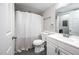 Clean bathroom with shower/tub combo, toilet and vanity at 3805 Chimney Ridge Pl # 008, Durham, NC 27713