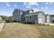 Spacious two-story home with attached two car garage and a large backyard under a cloudy sky at 515 Wendover Pkwy, Pittsboro, NC 27312