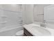 Clean bathroom with a shower/tub combo, vanity, and mirror at 14 Baird Cv Ln, Angier, NC 27501