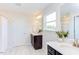 Bathroom with shower, double vanity, and modern finishes at 121 Barn Door Dr, Lillington, NC 27546