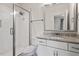 Bathroom with shower, toilet, granite countertop, and vanity at 1505 Montvale Grant Way, Cary, NC 27519